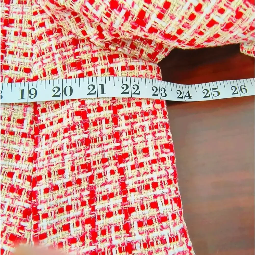 Talbots Plus 14W Red Tweed Metallic Blazer Old Money Preppy Fringe Jacket - Picture 9 of 15